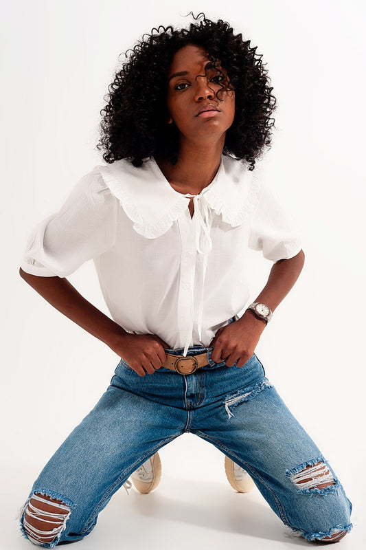 Q2 Blouse à col champêtre Blanc