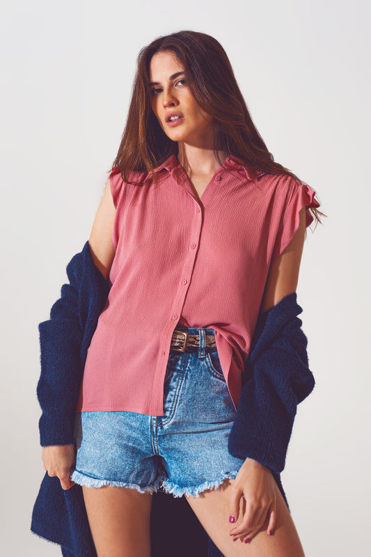 Q2 Blouse à manches courtes à volants en rose