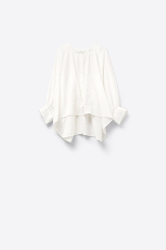 Q2 Blouse à Rayures à Manches Ballon en Blanc