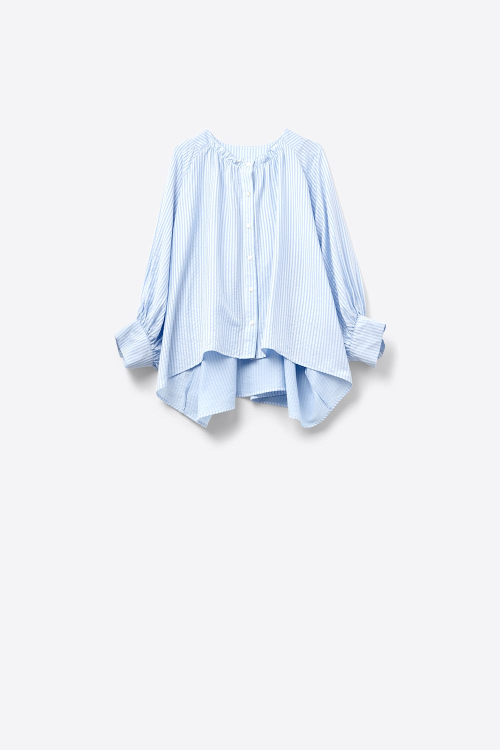 Blouse à rayures à manches ballon en bleu bébé
