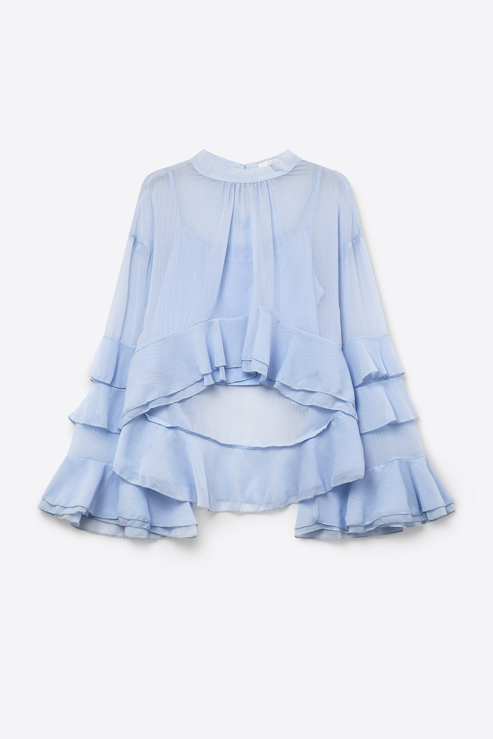 Blouse Asymétrique à Volants et à Étages en Chiffon Bleu Clair