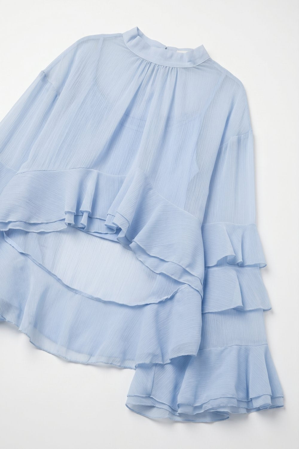 Blouse Asymétrique à Volants et à Étages en Chiffon Bleu Clair