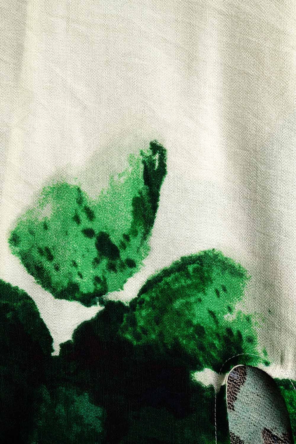 Blouse Courte avec Imprimé Floral Vert Nouée à la Taille