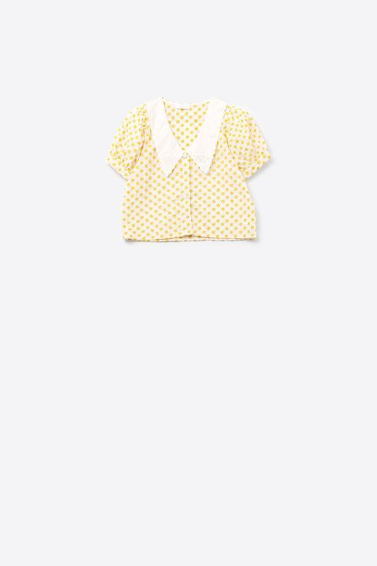 Q2 blouse crop avec col bébé et fleurs brodées
