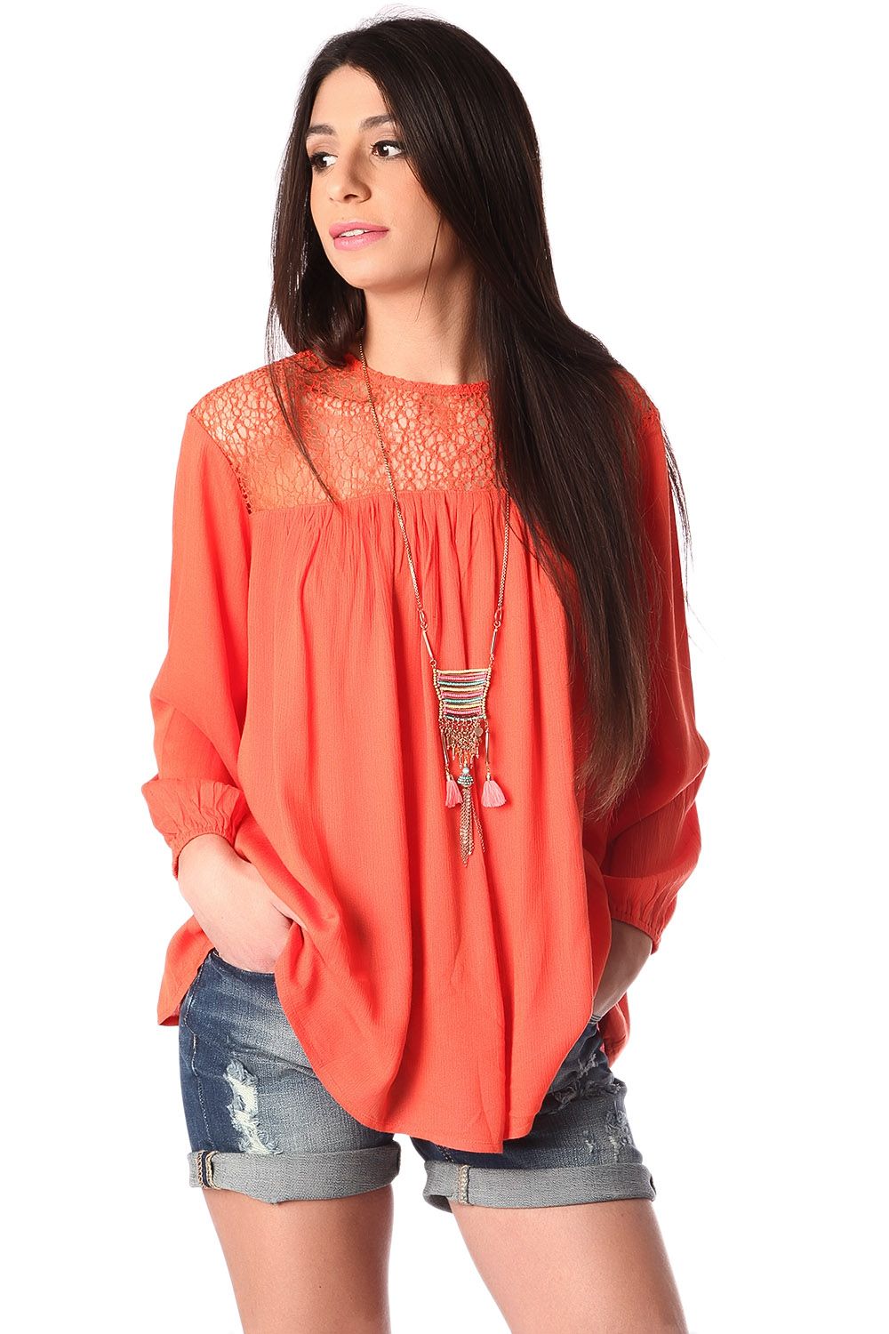 Q2 Blouse effet cage en orange