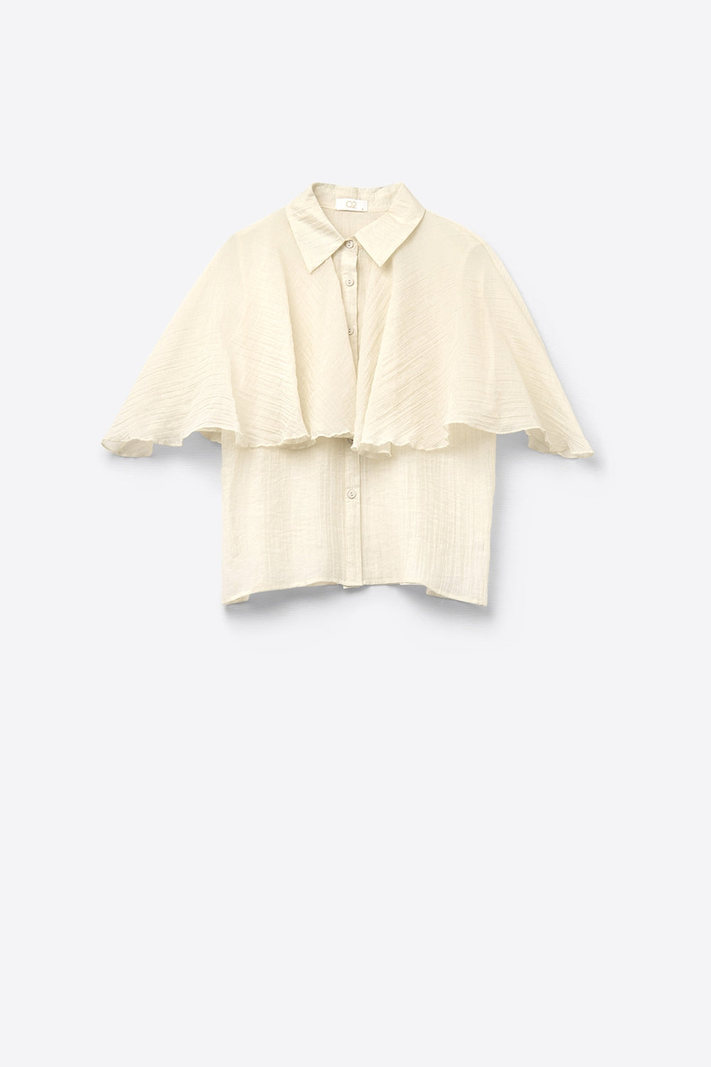 Q2 Blouse en mousseline de soie texturée beige à manches tombantes