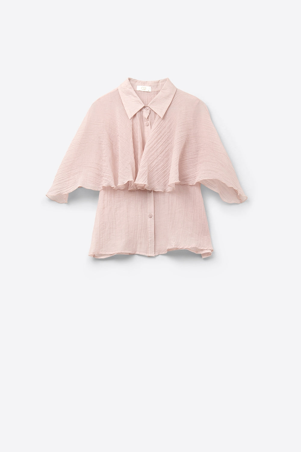 Blouse en mousseline de soie texturée rose à manches tombantes