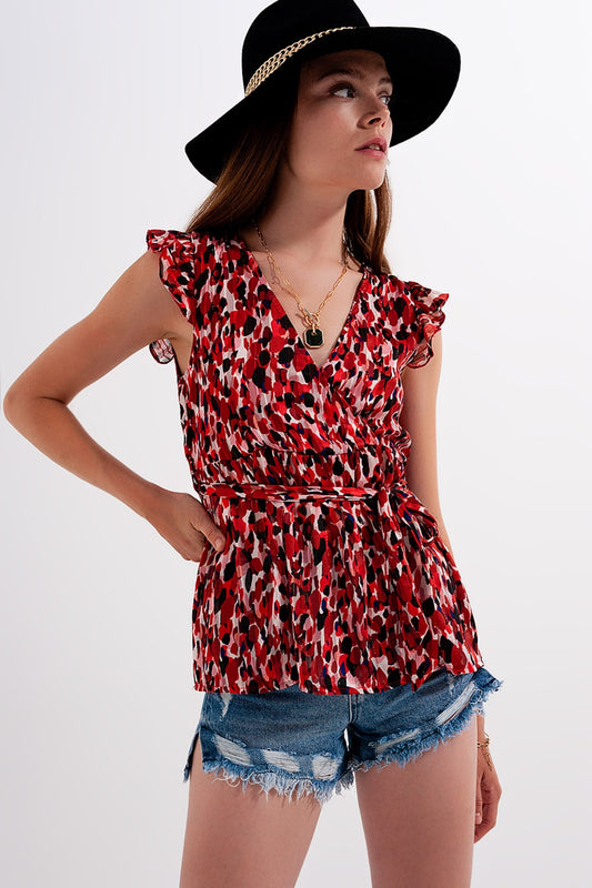 Q2 Blouse mousseline de soie à volants  Imprimé animal