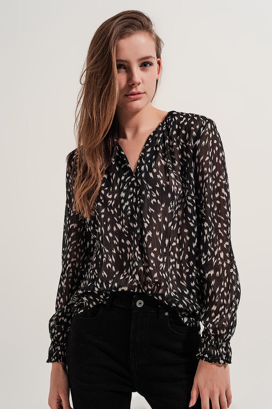 Q2 Blouse transparente à manches longues
