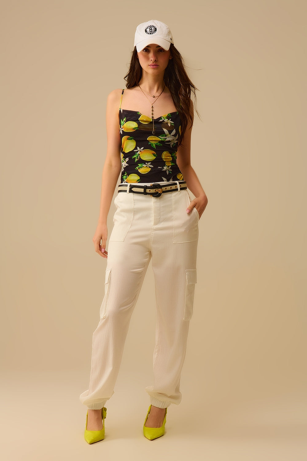 Body noir avec imprimé citron en maille