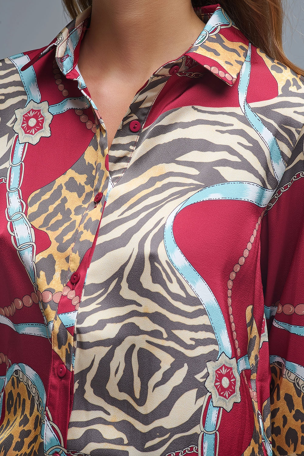 Bold Red Abstract Print - Chemise à manches longues