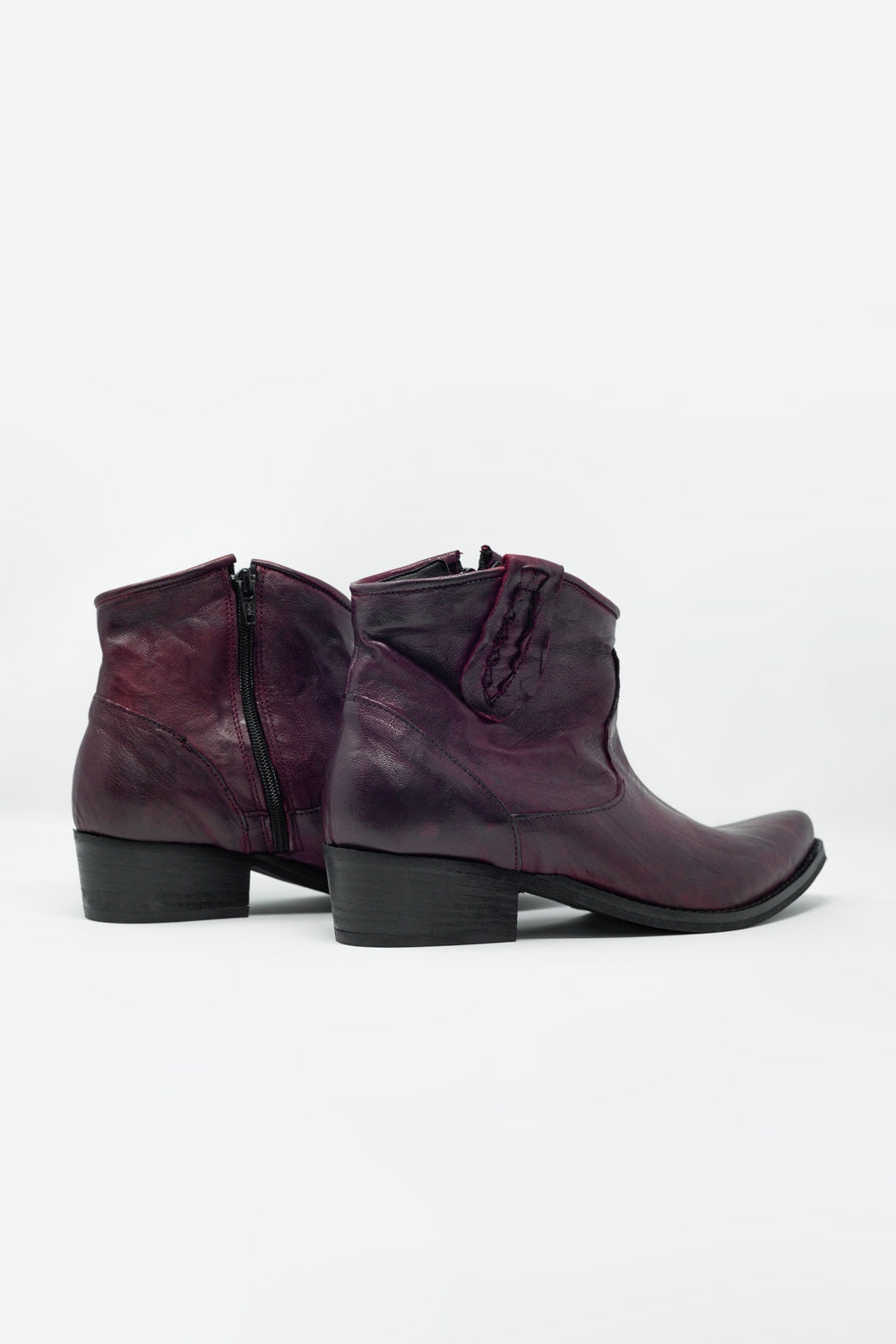 Bottines bordeaux en cuir style western