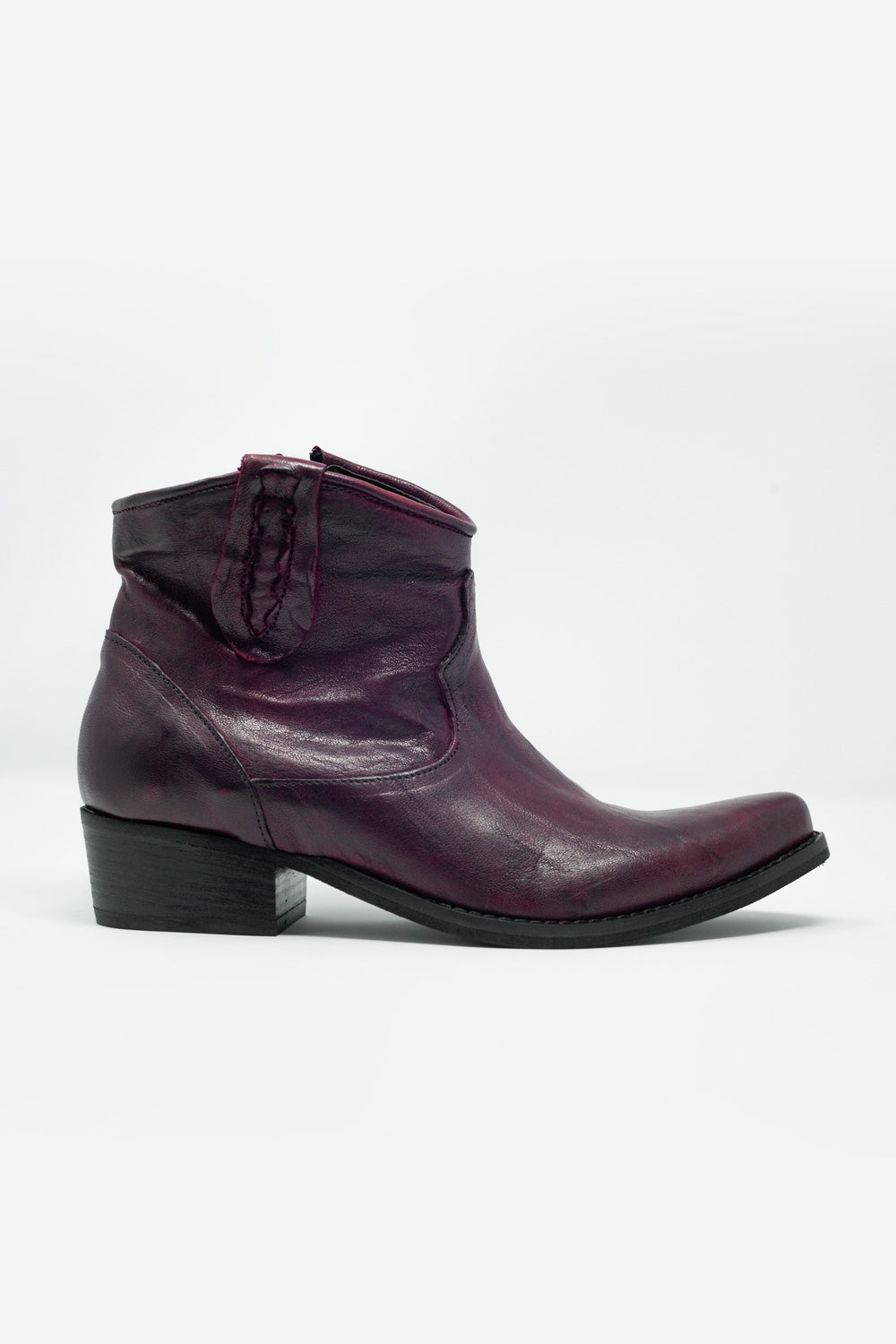 Q2 Bottines bordeaux en cuir style western