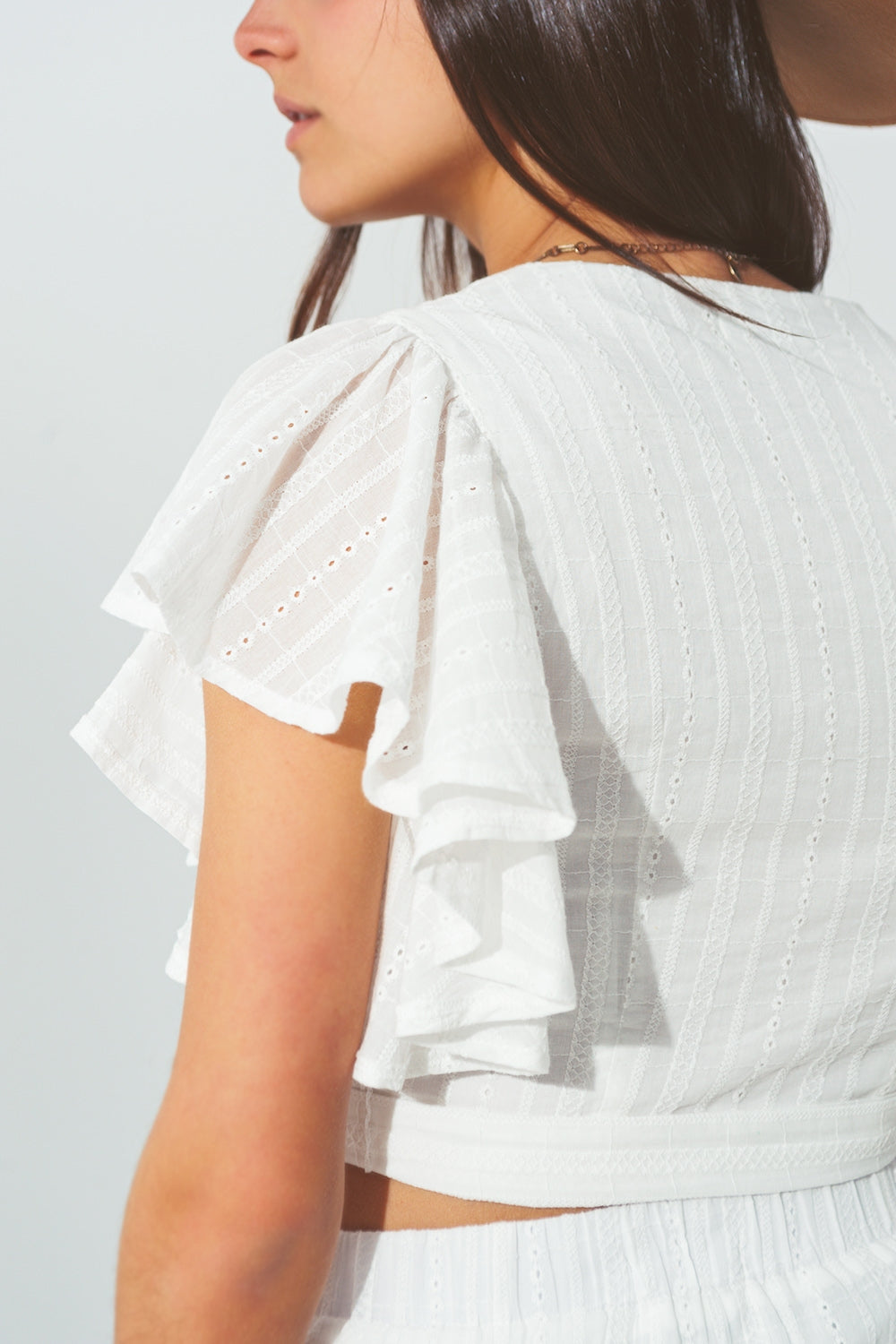 Broderie Wrap Crop Top en Blanc