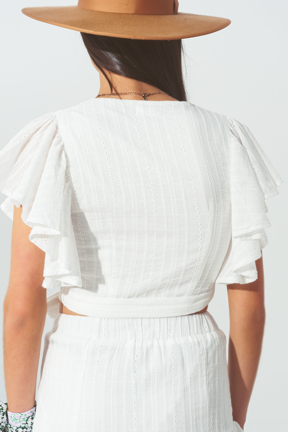 Broderie Wrap Crop Top en Blanc