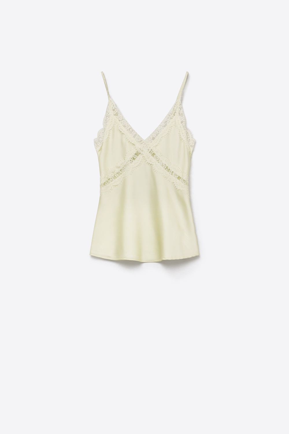 Cami en satin jaune beurre avec dentelle et fines bretelles