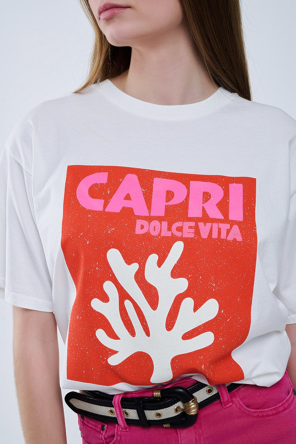 Capri La Dolce Vita T-shirt blanc à imprimé graphique