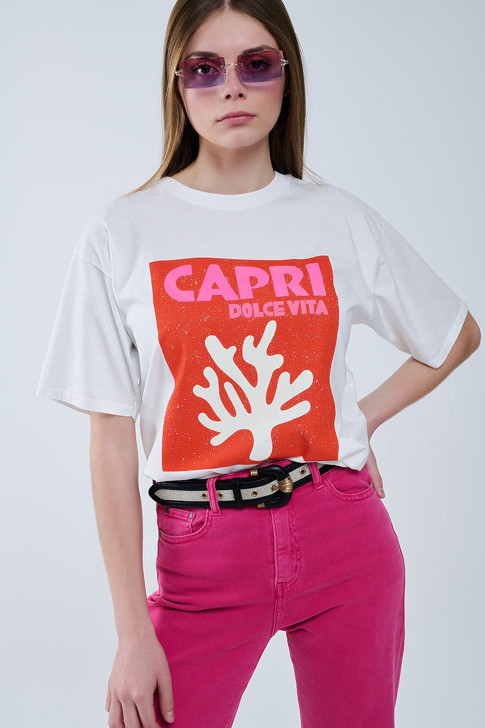 Capri La Dolce Vita T-shirt blanc à imprimé graphique