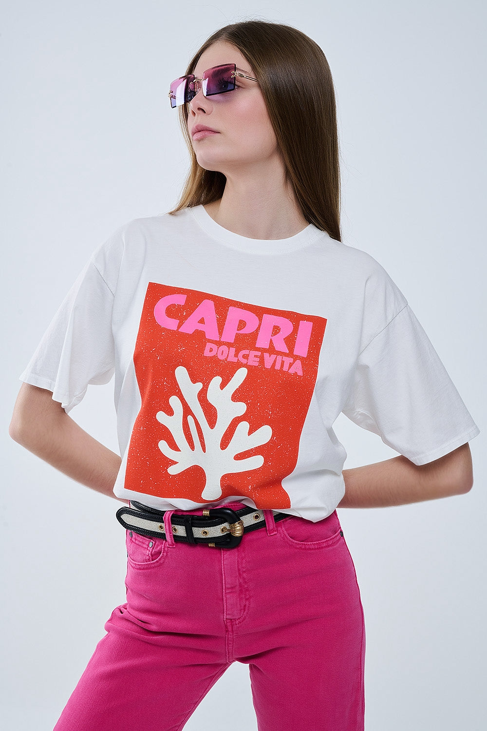 Capri La Dolce Vita T-shirt blanc à imprimé graphique