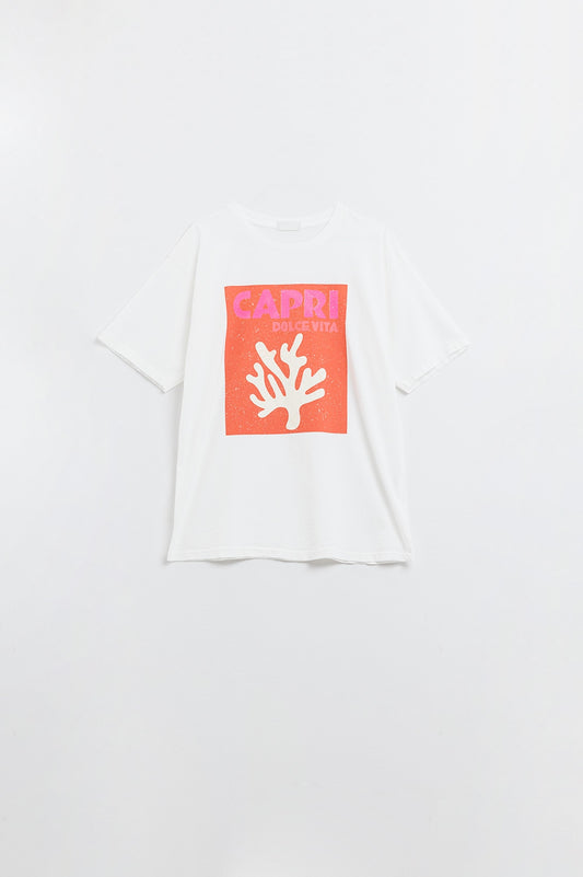 Q2 Capri La Dolce Vita T-shirt blanc à imprimé graphique