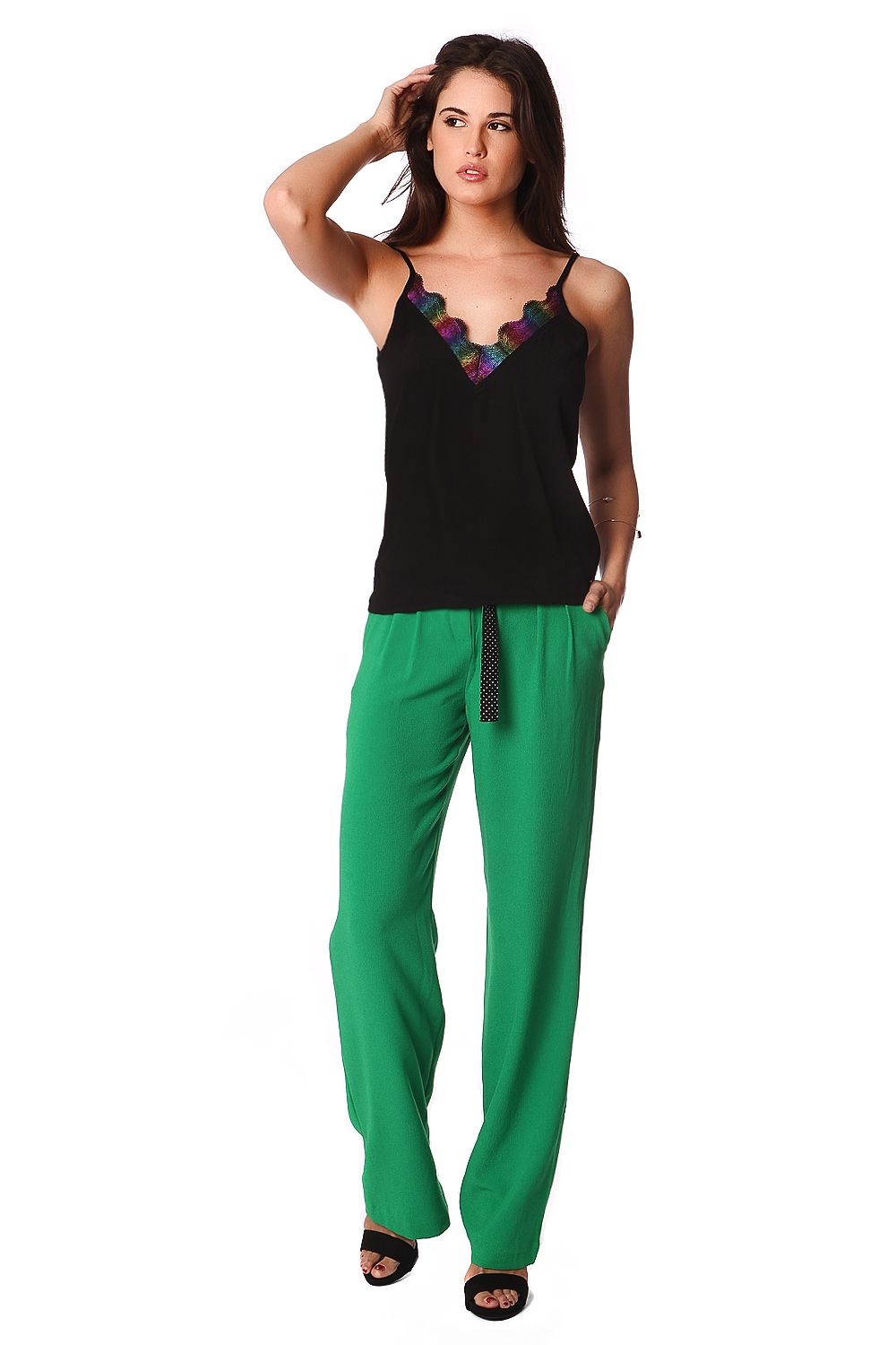 Caraco à bretelles noires avec cage multicouleure