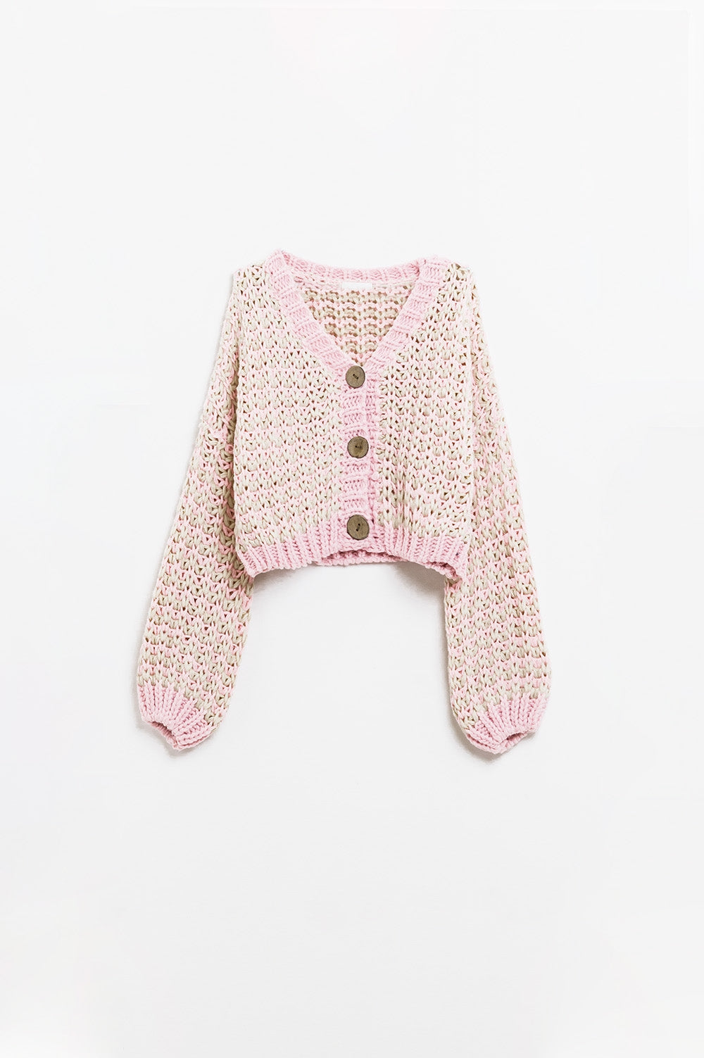 Q2 Cardigan à carreaux avec gros boutons en bois en rose