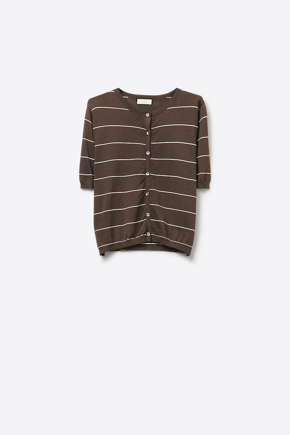 Q2 Cardigan à manches courtes en maille boutonnée rayée marron