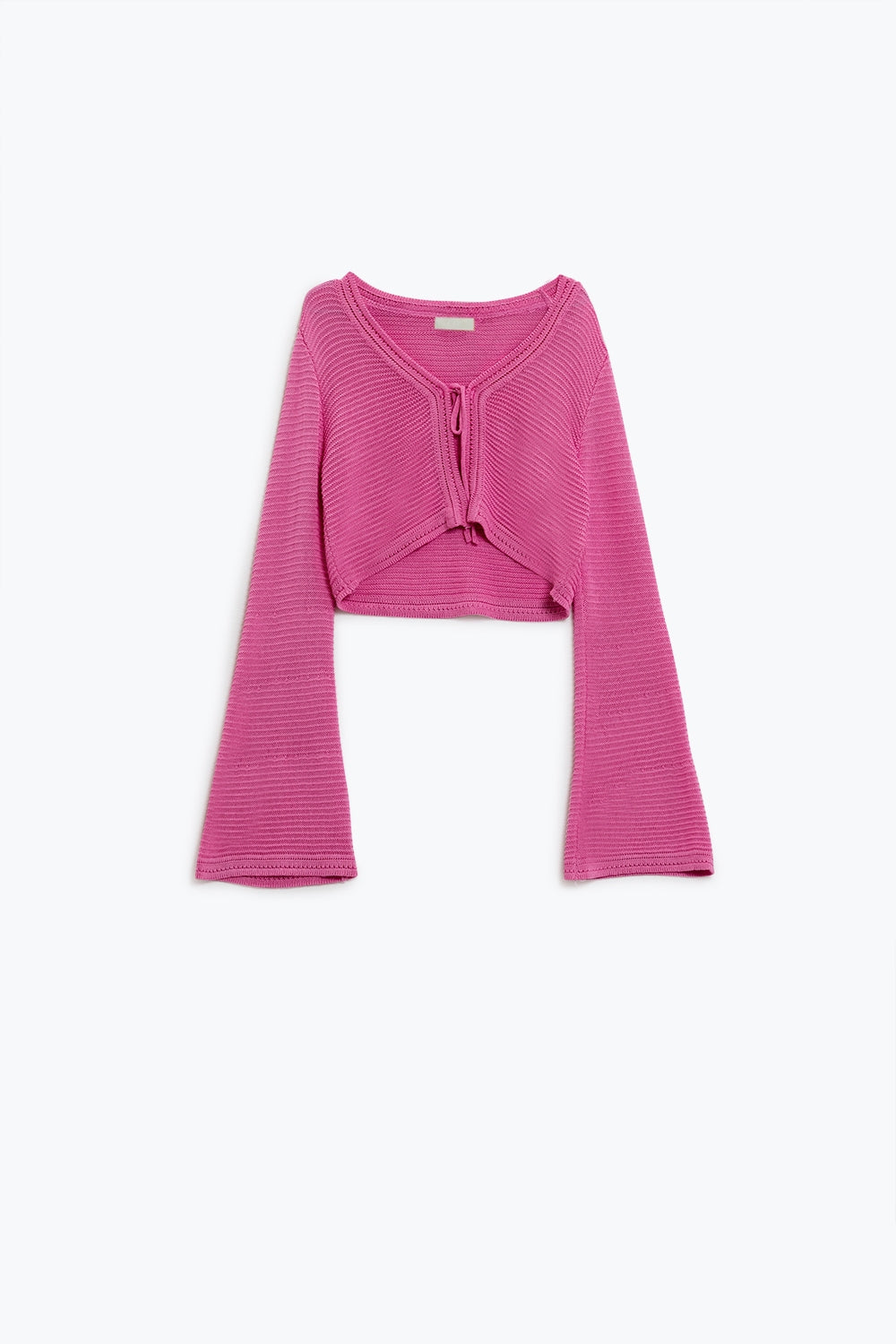 Q2 Cardigan à manches longues en tricot fuchsia avec détails de nœuds