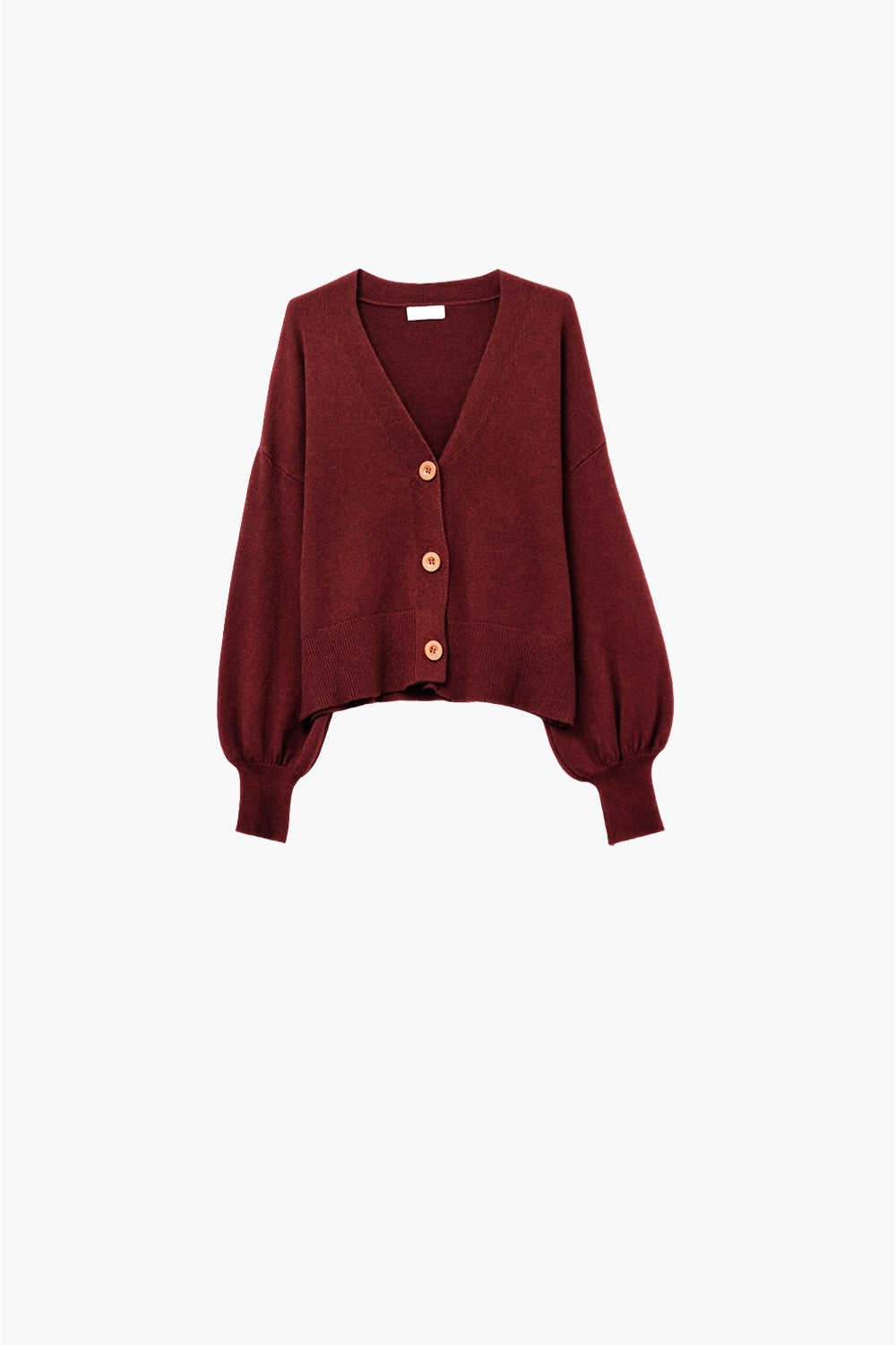 Q2 Cardigan basique à col en V et manches longues en bordeaux