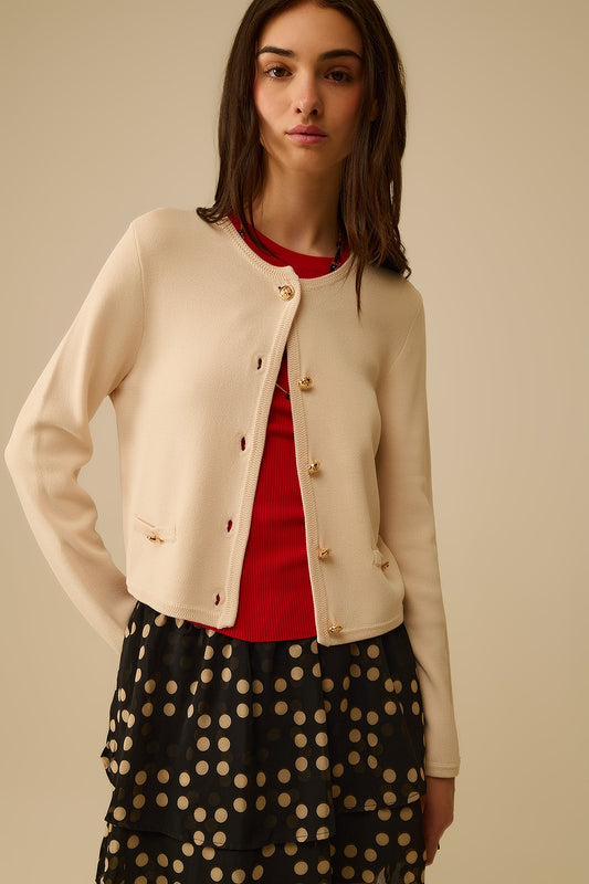 Q2 Cardigan beige avec boutons dorés