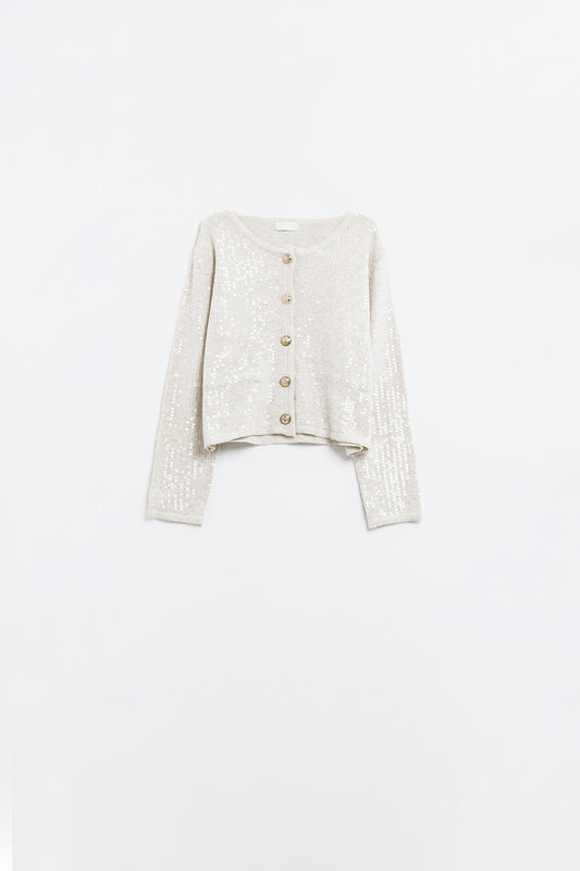 Q2 cardigan blanc en maille épaisse avec paillettes