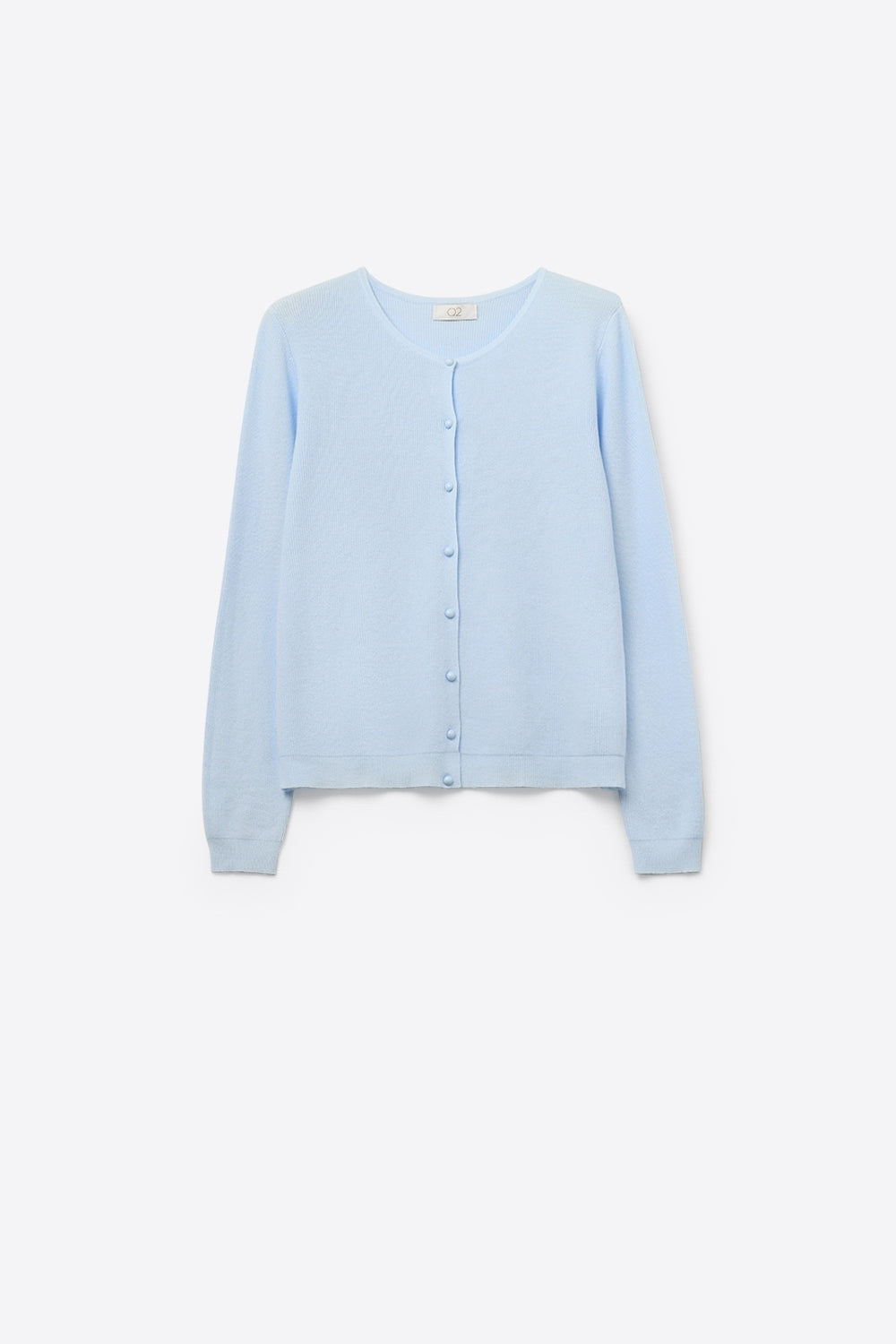 Q2 Cardigan bleu clair en maille côtelée avec boutons en nacre