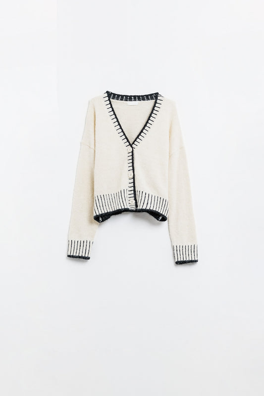Q2 Cardigan crème avec bordures noires