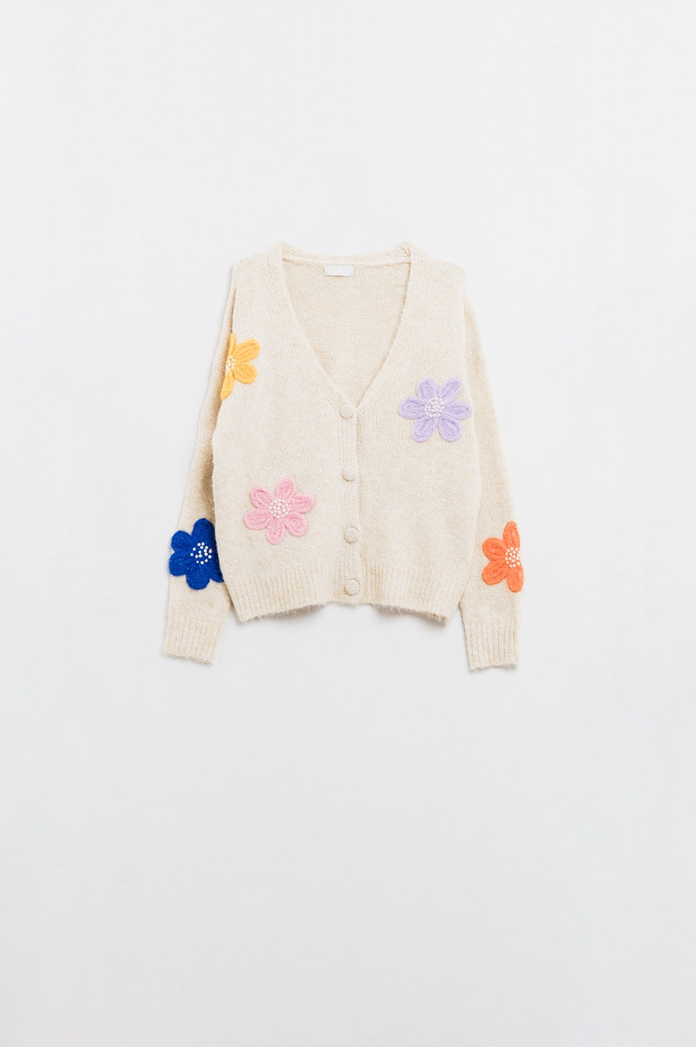 Cardigan crème avec fleurs brodées