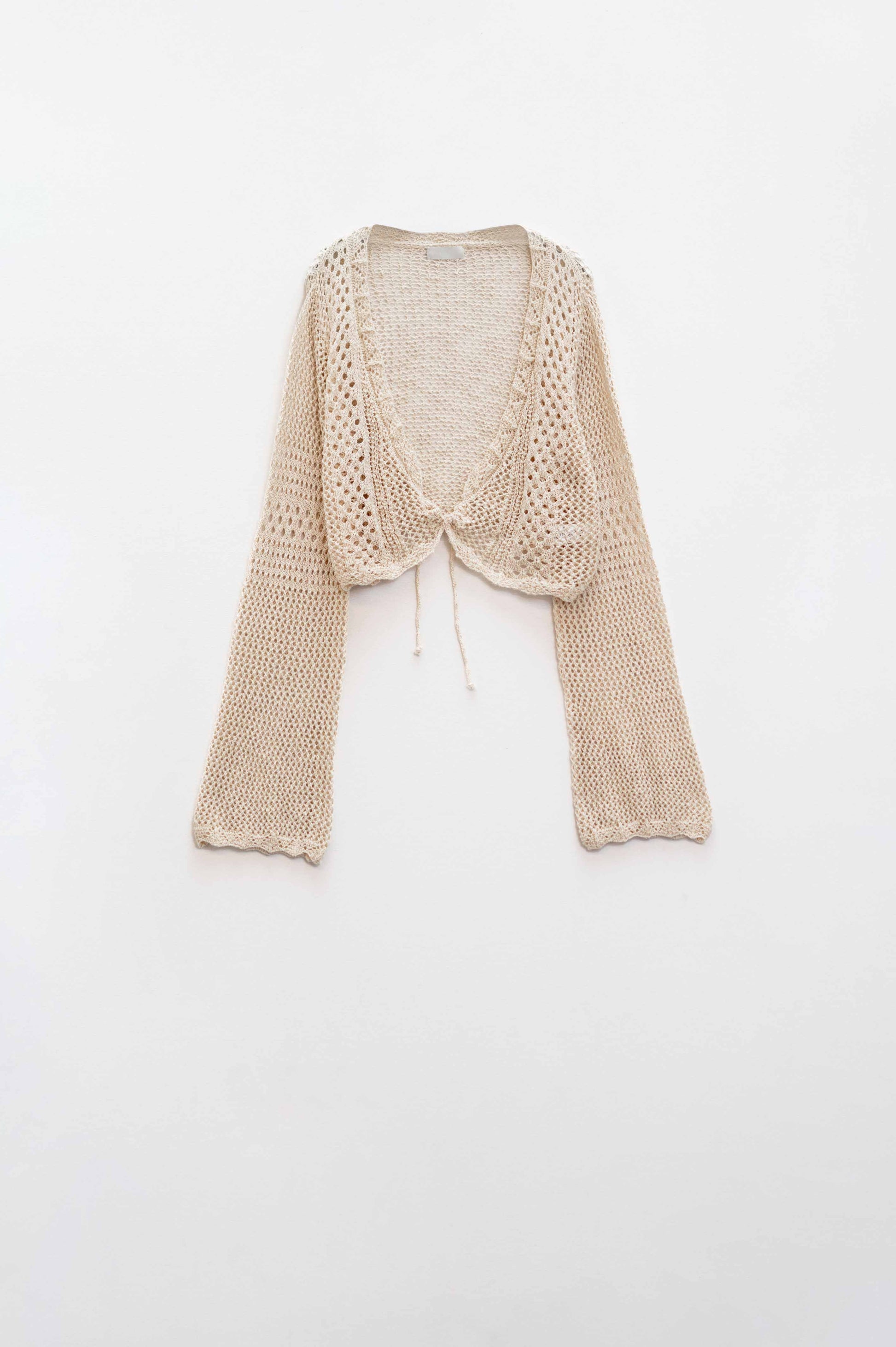 Q2 Cardigan croisé en beige avec fermeture à nouer