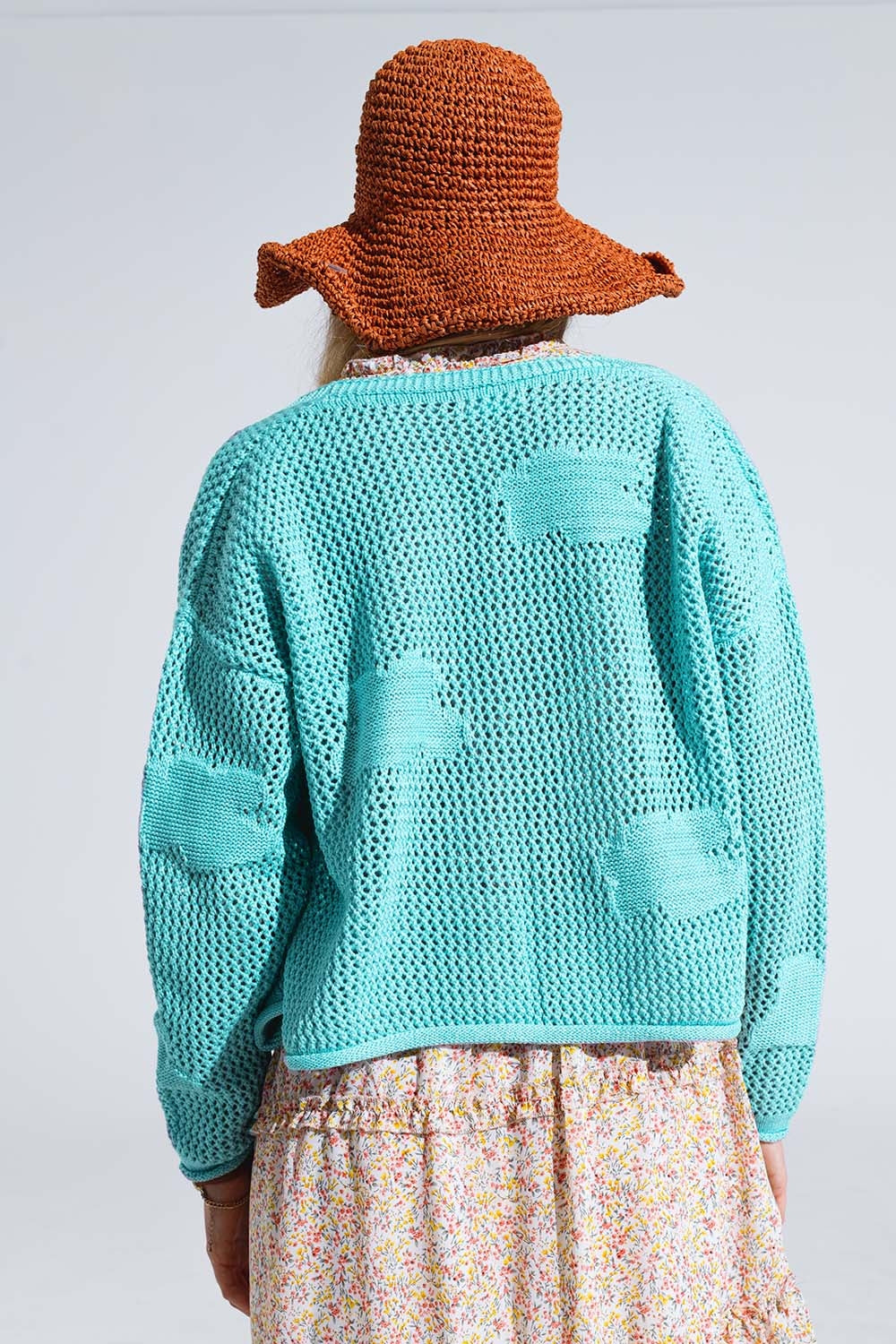 Cardigan en crochet avec nuages en tricot En turquoise clair