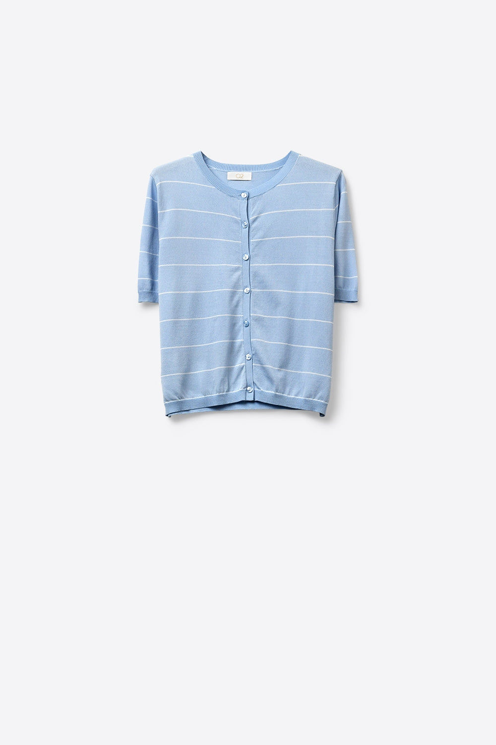 Q2 Cardigan en maille bleu clair à rayures avec manches courtes