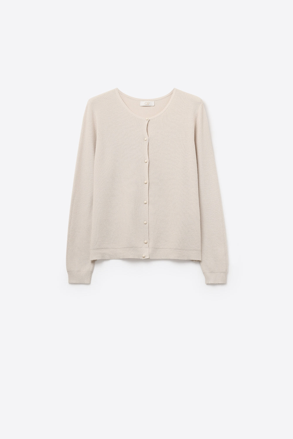 Q2 Cardigan en maille côtelée beige avec boutons en nacre