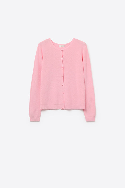 Q2 Cardigan en maille côtelée rose pâle avec boutons en nacre