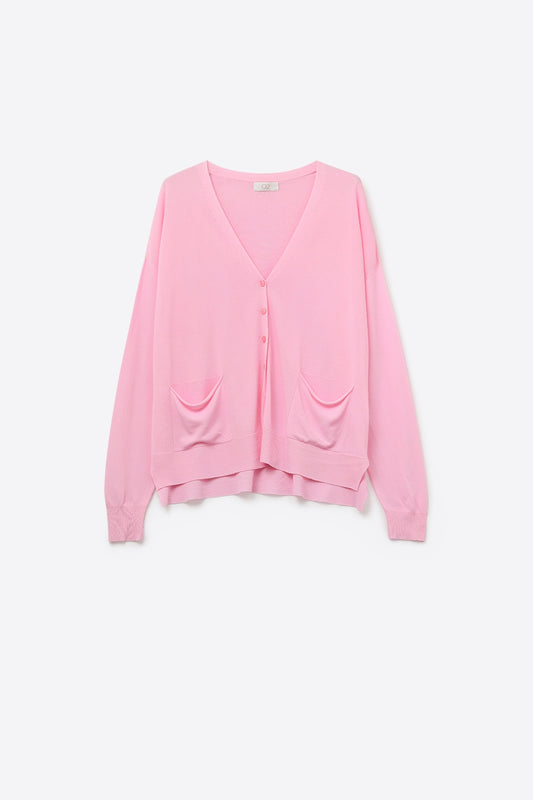 Q2 Cardigan en maille fine avec poches sur le devant en rose