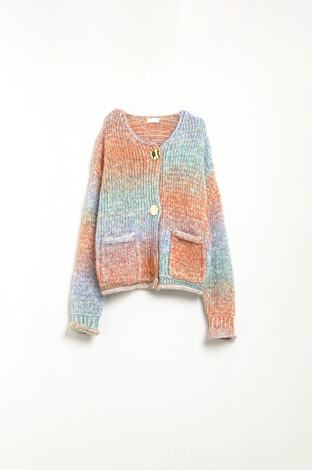 Cardigan en tricot multicolore avec 3 boutons dorés
