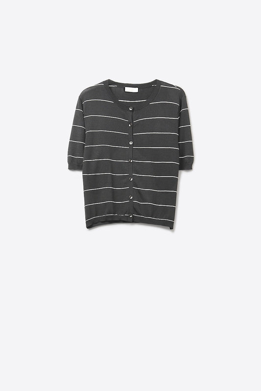 Q2 Cardigan léger à rayures avec boutons en noir