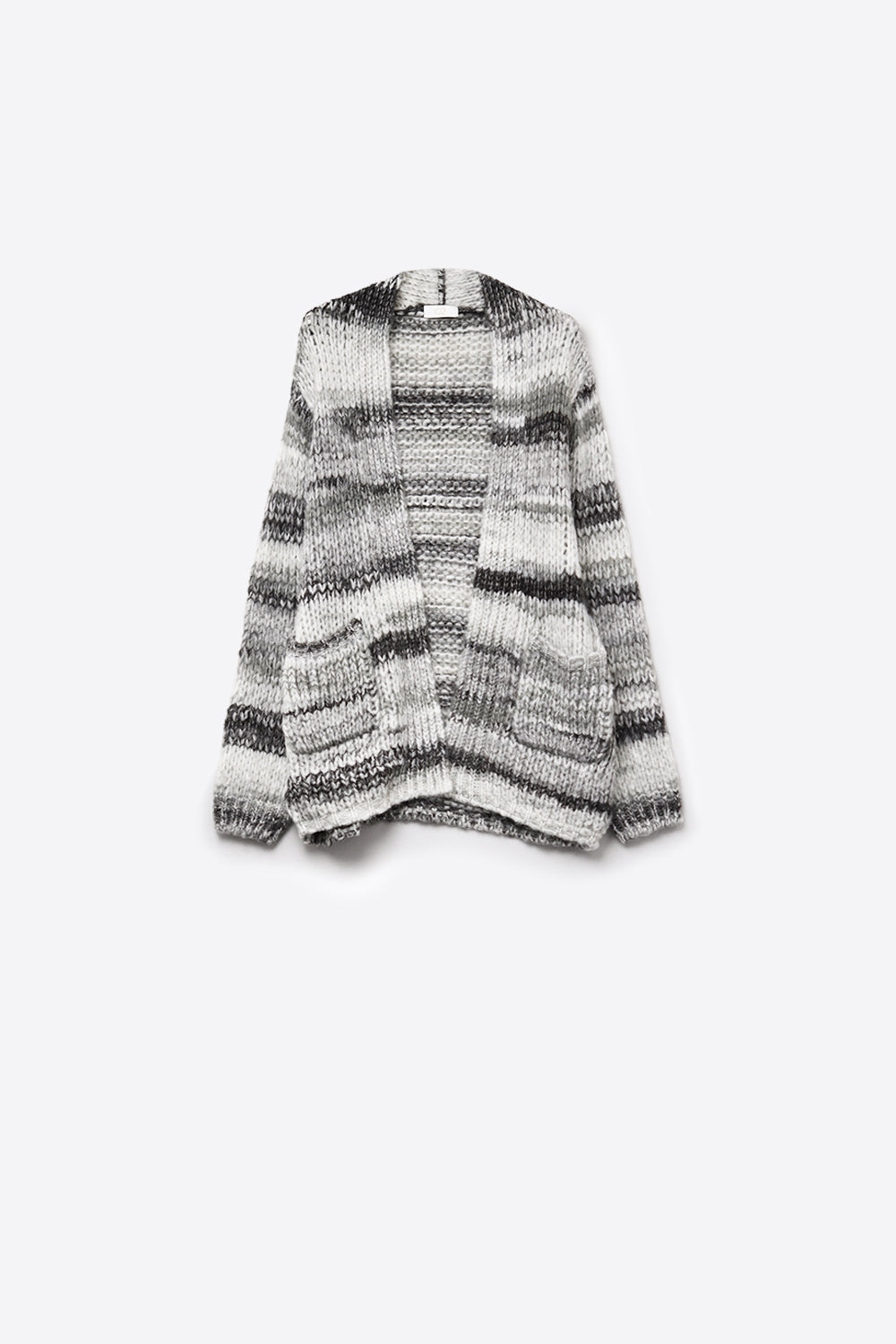 Q2 Cardigan long oversize à rayures chinées et poches en noir
