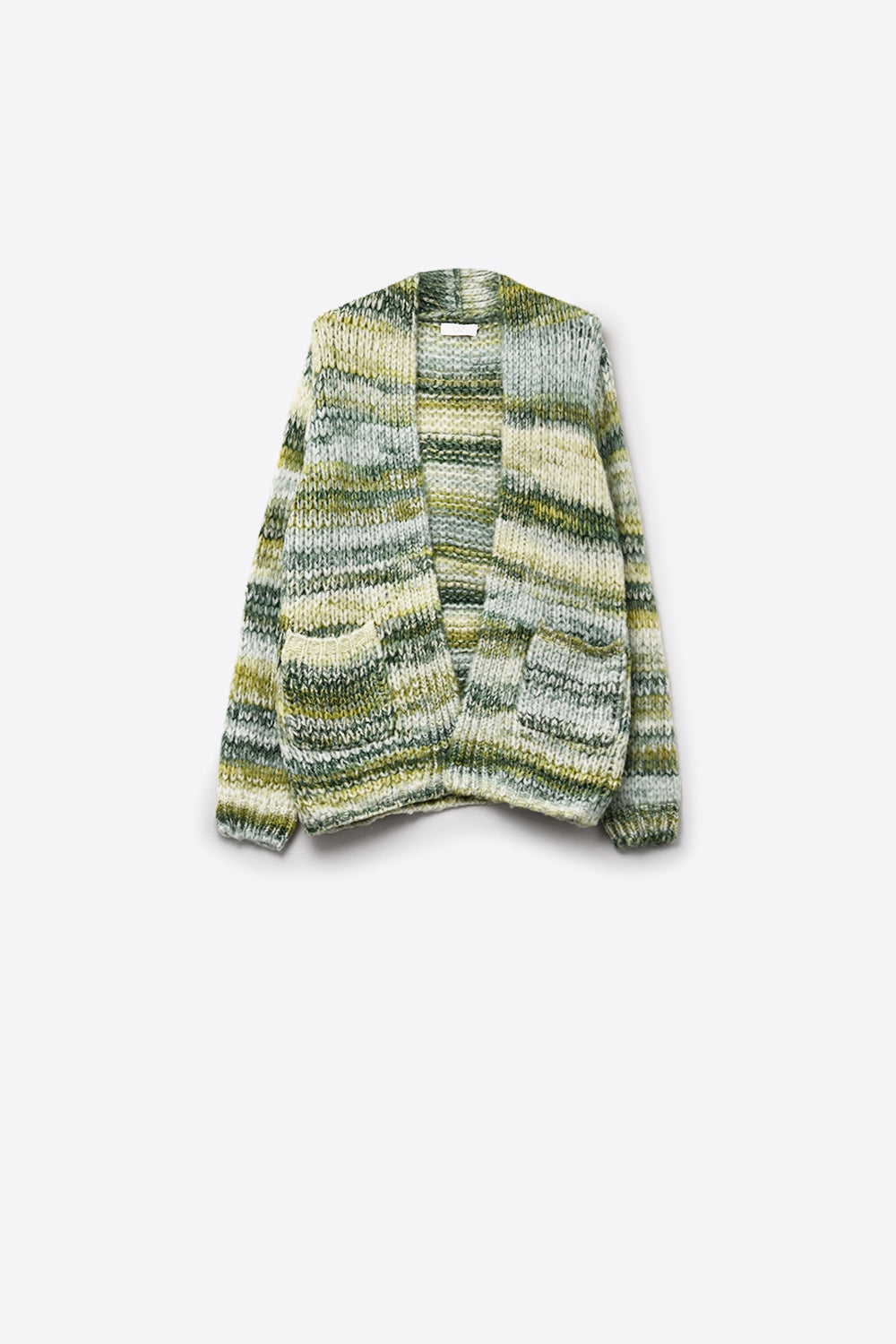 Q2 Cardigan long oversize à rayures chinées et poches en vert