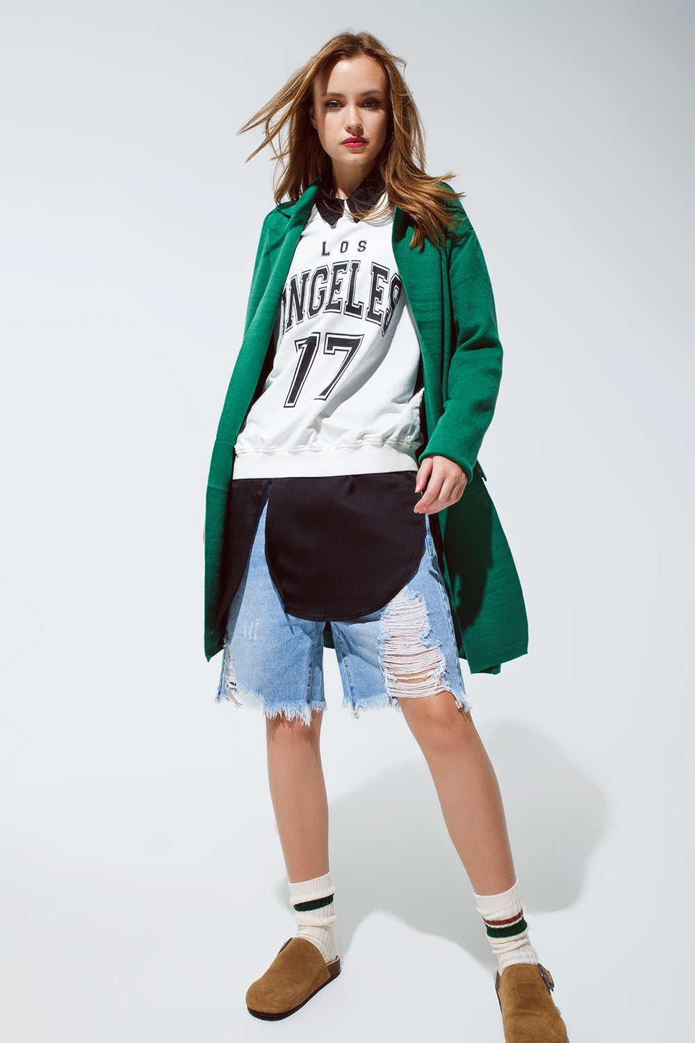 Q2 Cardigan long oversized à col vert