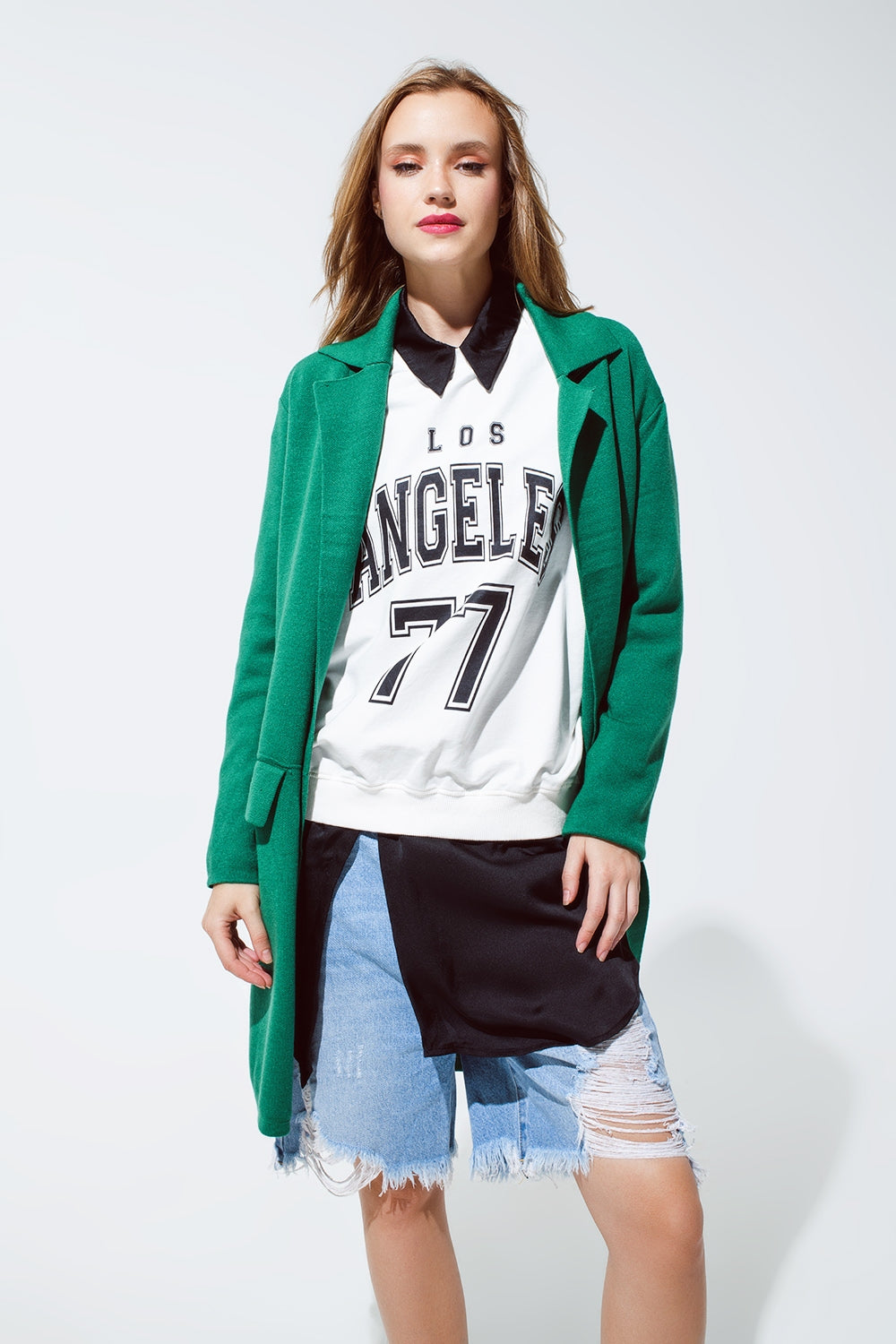 Cardigan long oversized à col vert