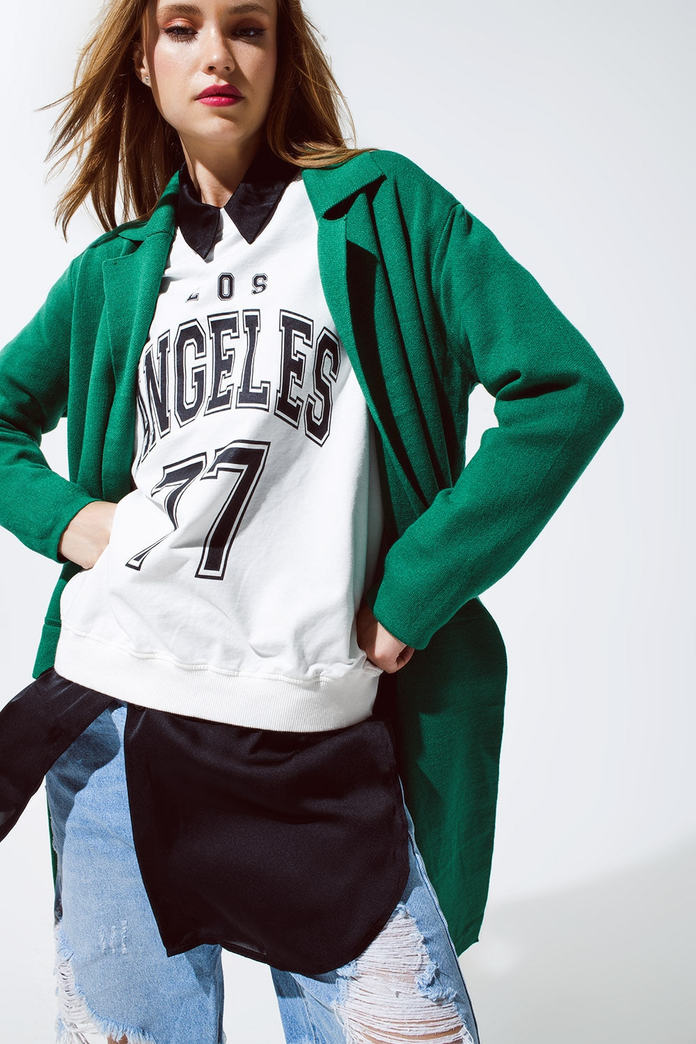 Cardigan long oversized à col vert