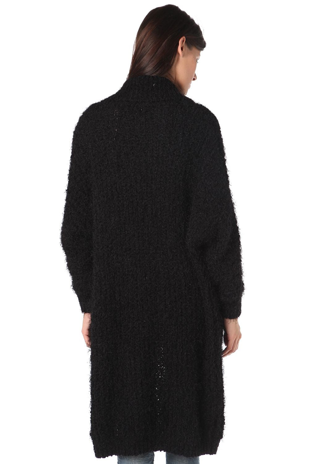 Cardigan long oversize  noir effet pelucheux