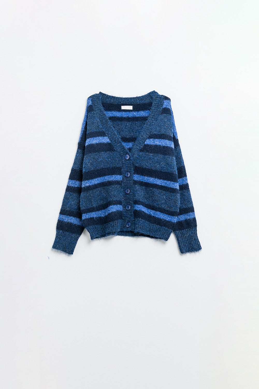 Q2 cardigan molletonné à rayures bleues