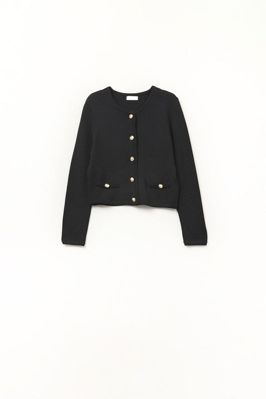 Q2 Cardigan noir avec boutons dorés